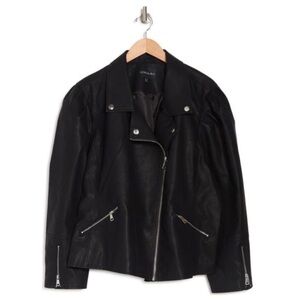 NEW| OOKIE AND LALA Faux Leather Puff Shoulder Moto Jacket (plus size)